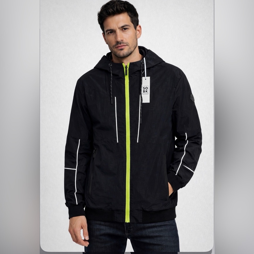🔥 SOBK Straight Outta Brooklyn Black Jacket Neon Green Zip Reflective Accents 🔥
